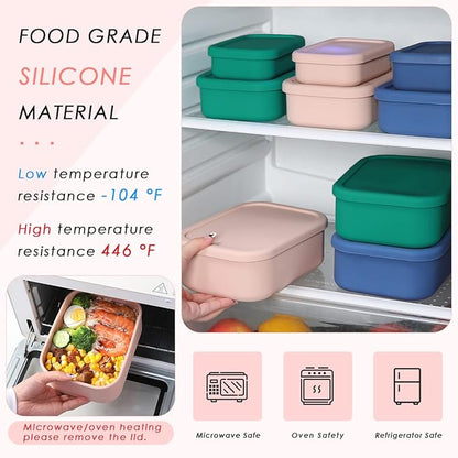 Silicone Food Storage Containers, Leak-Proof, Microwave & Dishwasher Safe