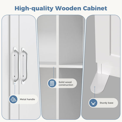 DUMOS Tall Storage Cabinet with Doors & Shelves, Large Capacity Organizer, Wooden Bedroom Storage Unit Suitable for Dining Room, Office and Study Rooms, White