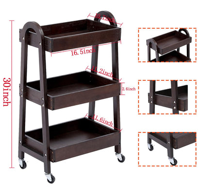 3 Tier Rolling Craft Cart Slim Rolling Storage Cart Wooden Cart on Wheels Bathroom Organizer Rolling Utility Cart Mobile Shelving Unit for Kitchen Bathroom Laundry Narrow Places (Black)