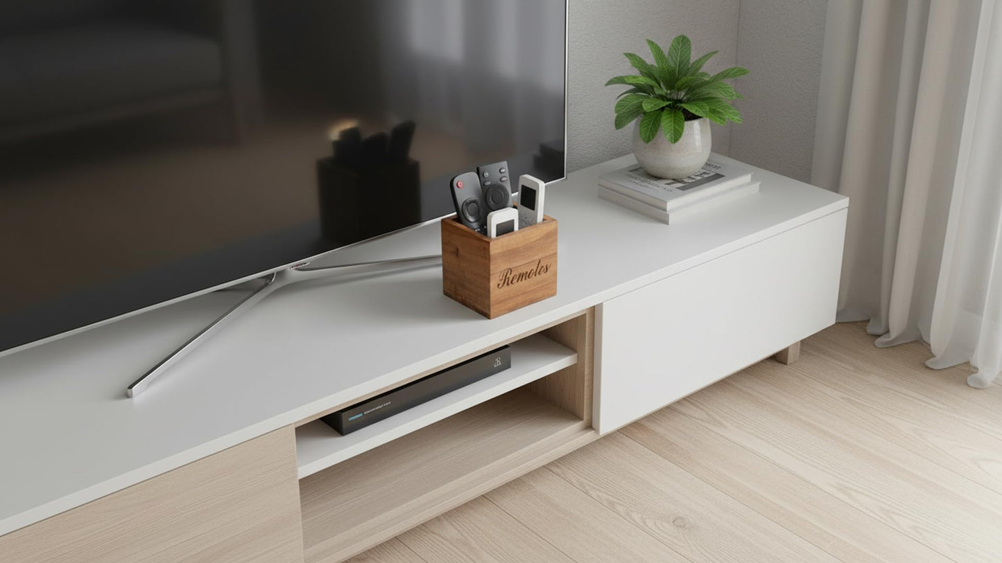 Handcrafted Wooden Remote Control Holder Organizer Stand For Bedside Table Desk Recliner Couch Remotes Handy Space Saving Home Media Organizer Remote Caddy Rack For TV Housewarming Gift Idea