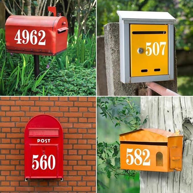 White Mailbox Numbers for outside, Vinyl Waterproof Mailbox Number Stickers, Address Numbers for House, House Numbers for Outside(3 inch, 8 sets)
