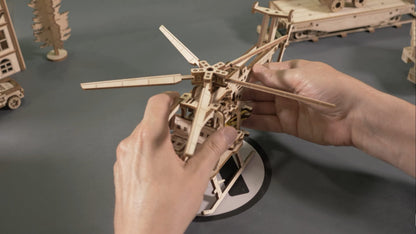 WOODEN.CITY Helicopter 3D Wooden Puzzle – Wooden Model Kit for Adults, 173-Piece Mechanical Helicopter with Working Rotor, DIY Aircraft Model, Made in EU
