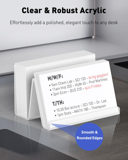 Uniclife 2 Pack 3x5 Index Card Holder, 5" x 3.2" x 3.2", Clear Acrylic Index Card Display Stand, Index Card Organizer, Postcard Holder, Horizontal Business Card Holder for Desk, 200 Card Capacity