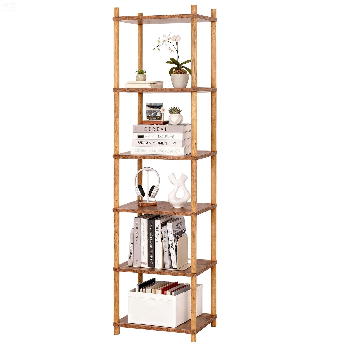 YGYQZ Bookshelf, 6-Tier High Vertical Book Shelf with Large Capacity, DIY Stackable Wooden and Metal Bookshelf Organizer, Suitable for Living Rooms, Offices, Bedrooms, and Studies