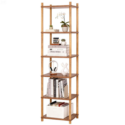 YGYQZ Bookshelf, 6-Tier High Vertical Book Shelf with Large Capacity, DIY Stackable Wooden and Metal Bookshelf Organizer, Suitable for Living Rooms, Offices, Bedrooms, and Studies