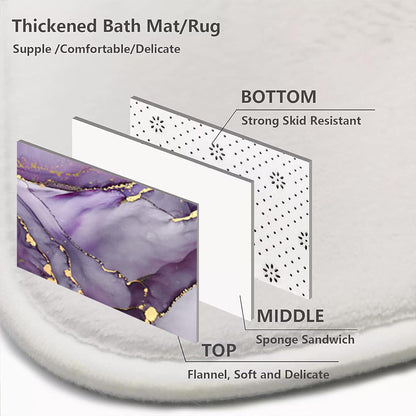 NBVKO 4Pcs Luxury Purple Marble Pattern Shower Curtain Set with 12 Hooks Non-Slip Rugs,Toilet Lid Cover and Bath Mat, Stylish Bathroom Decor for Hotel & Home Bathroom