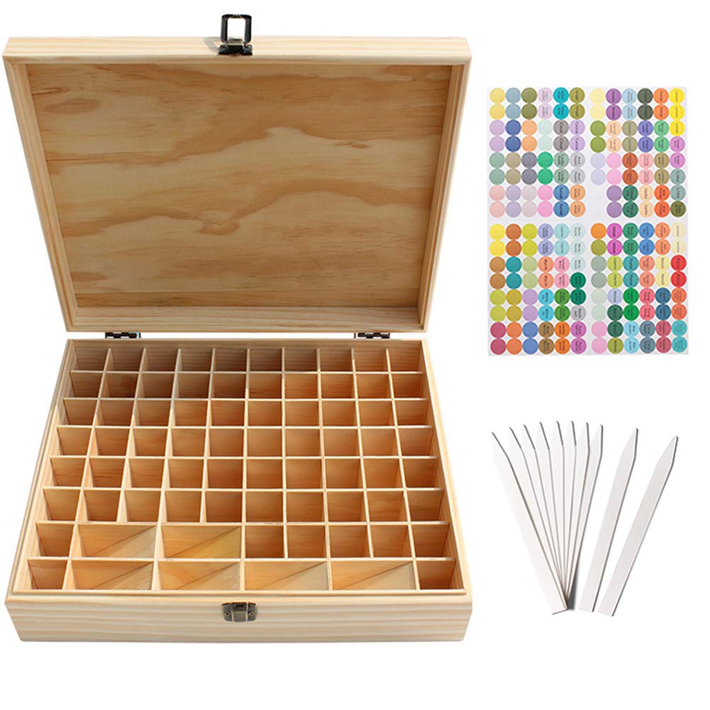 Gracelaza 74 Slots Wooden Essential Oil Organizer Hard Pine Wood Carrying Box - Ideal Aromatherapy Travel Storage Case Display Presentations Containers Box
