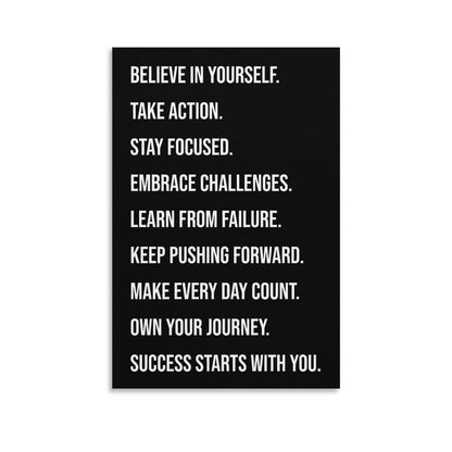 Motivational Gym Quote Build Self Belief Take Action Stay Focused Canvas Printing Wall Art Prints Wall Decor Posters Scandinavian Bohemian Typography for Living Room Office 12x18inch(30x45cm)