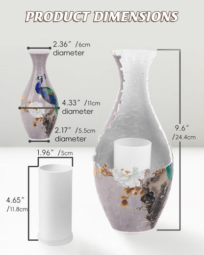KAAYEE 3D Puzzle Vase, DIY Flower Vase Puzzle for Adults, Artistic Home Decor & Stress Relief Craft, Unique Gift for Birthday Housewarming (Peacock)