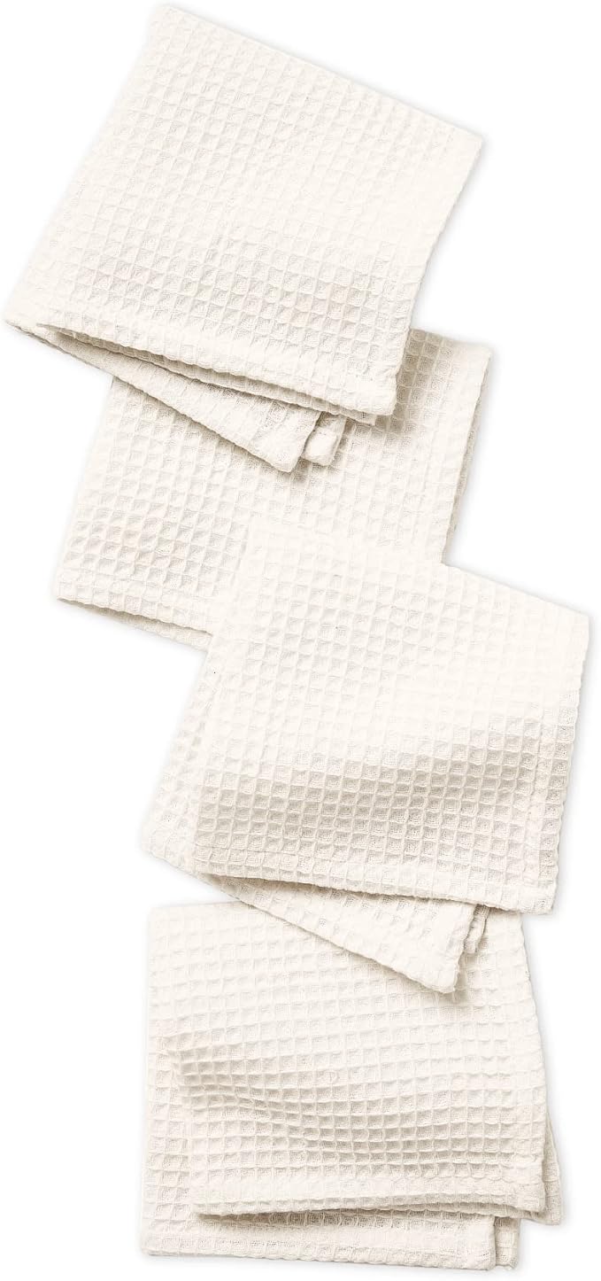 Encasa XO' Waffle Weave Face & Hand Towels – 12"x12", Natural Washcloths Set of
