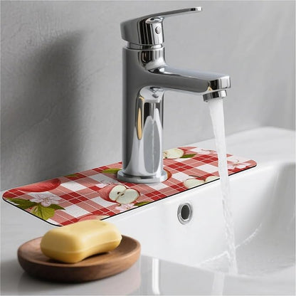 Kitchen Sink Splash Guard，Apple-on a checkered Faucet Mat Sink Gadgets-Super