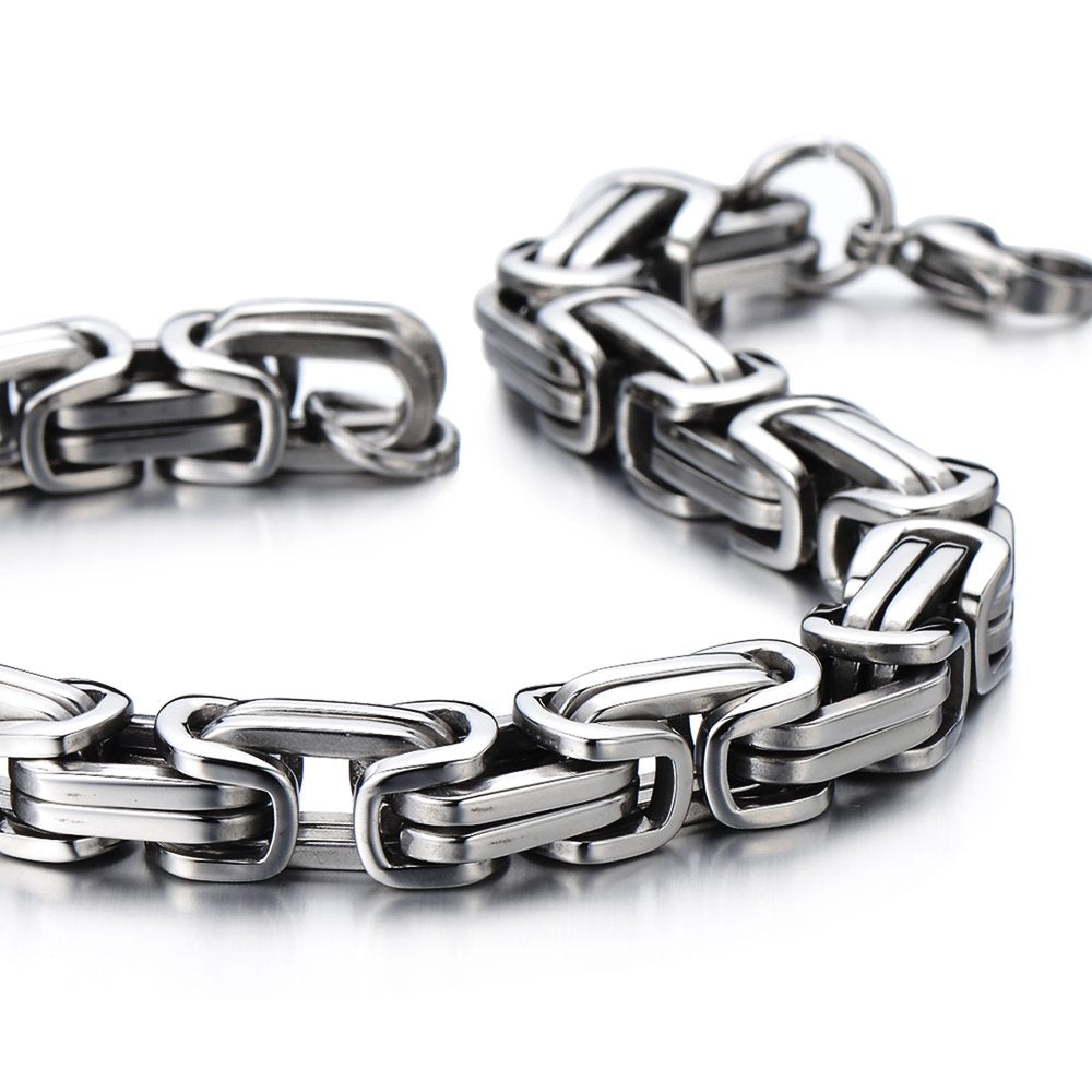 COOLSTEELANDBEYOND Masculine Style Stainless Steel Braid Link Bracelet for Men Silver Color Polished