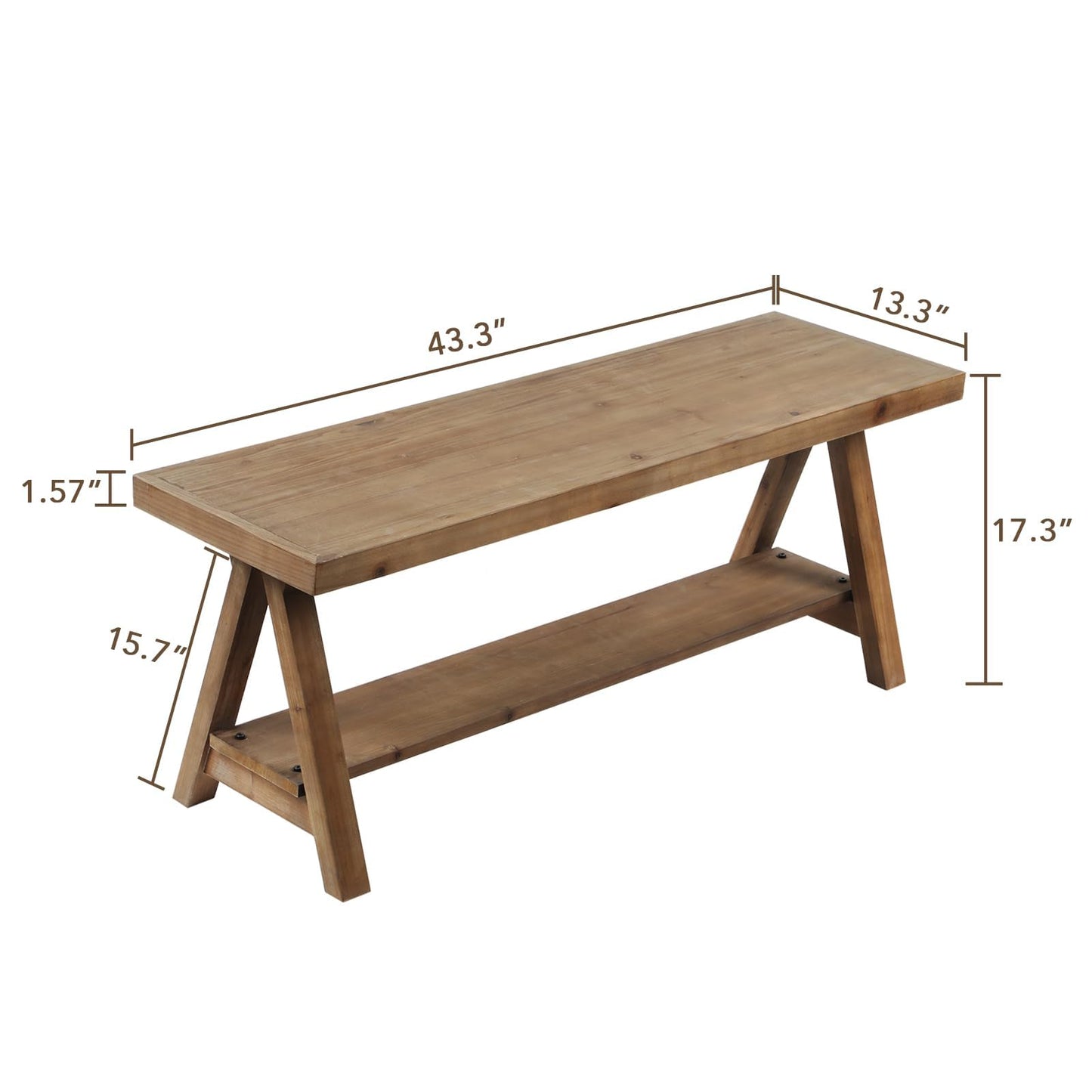 RowyPoey Solid Wood Bench, 43" Farmhouse Entryway Bench for Living Dining Room, Rustic Storage Bench Seat for Indoors, Natural