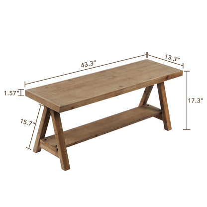 RowyPoey Solid Wood Bench, 43" Farmhouse Entryway Bench for Living Dining Room, Rustic Storage Bench Seat for Indoors, Natural