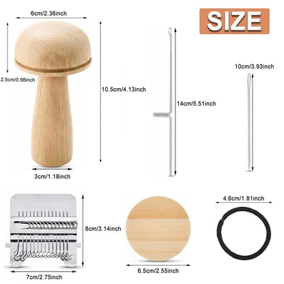 Mini Darning Loom Mushroom Kit, 14 Hooks Small Weaving Tool for Socks Jeans Mending, Knit Patch Repair, Set Includes Large Eye Needles, 50 Colors Threads for Handcraft DIY Weaving Beginners Projects