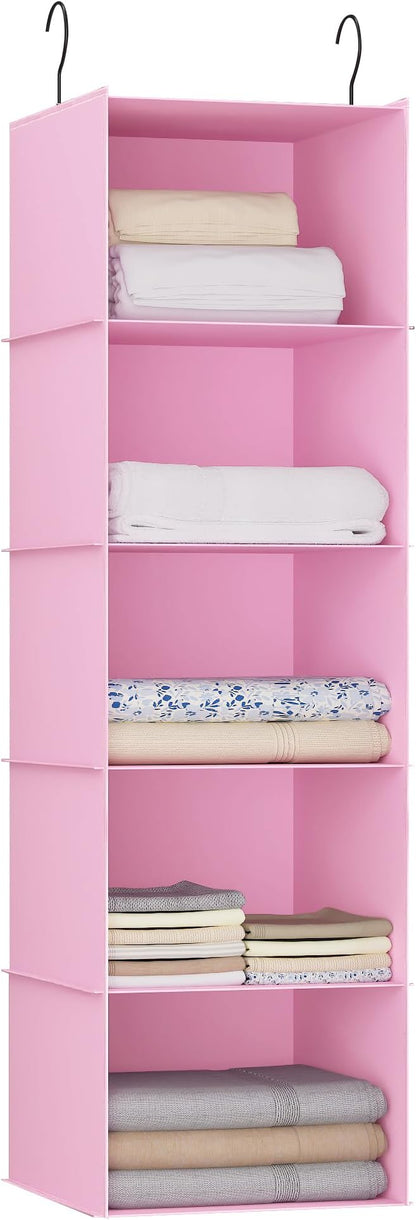 Hanging Closet Organizer, Easy Mount Foldable 5-Shelf Hanging Closet Wardrobe