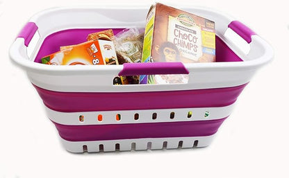 SAMMART 30L Collapsible 3 Handled Plastic Laundry Basket