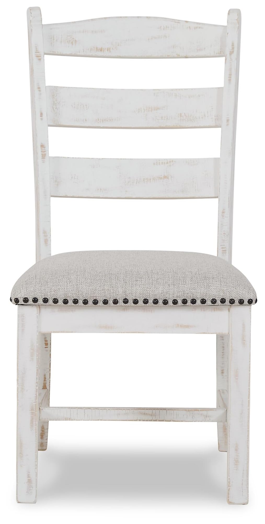 Signature Design by Ashley Valebeck Farmhouse Cushioned Dining Chair, 2 Count, Nailhead Trim, Fabric Upholstery, Solid Wood, 39" Seat Height, Whitewash