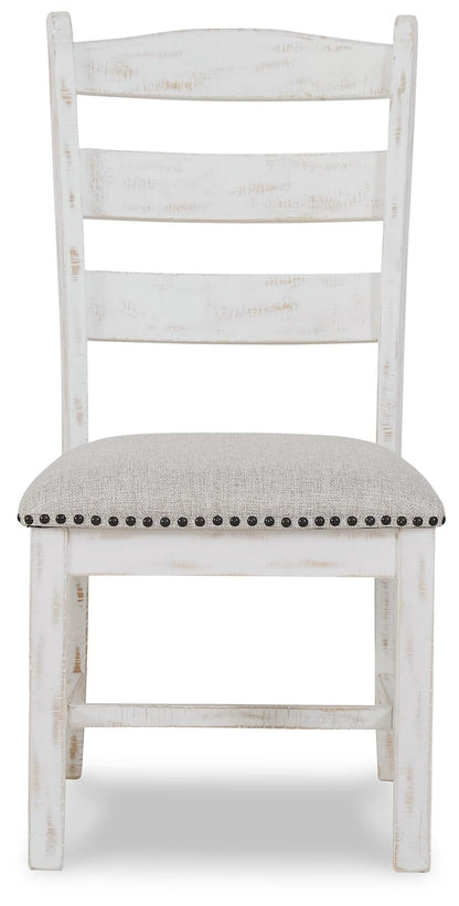 Signature Design by Ashley Valebeck Farmhouse Cushioned Dining Chair, 2 Count, Nailhead Trim, Fabric Upholstery, Solid Wood, 39" Seat Height, Whitewash