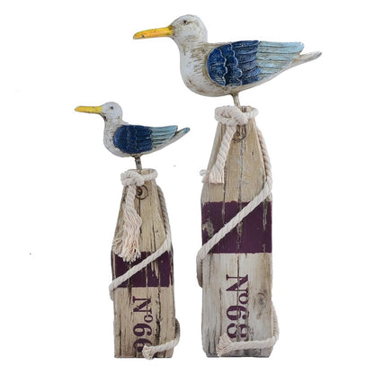 YOUUGIOR Seagull Statue Figurine Nautical Decoration Coastal Ocean Wooden Standing Bird Statue(Red/2PCS)