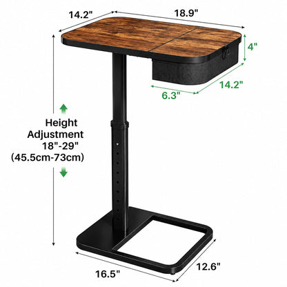 Kitstorack Large TV Tray Table with Flip-Top Storage Compartment for Extra Storage Space, 9 Adjustable Heights TV Trays, Safe Rounded Corners for Living Room, Bedroom, Study, Home Office, Brown