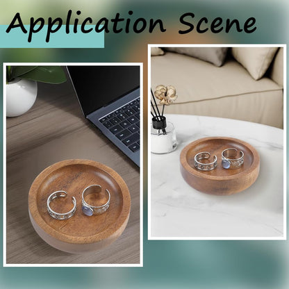Beebeecraft 2Pcs Wood Ring Tray 2.78 inch Flat Round Jewelry Display
