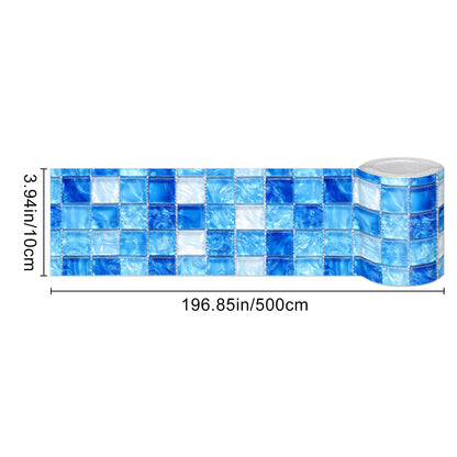 HOMETITUTE Wallpaper Border Peel and Stick Wall Border 4x196 Inch Blue Mosaic Tile Wallpaper Trim Decorative Accent Strip for Bathroom Kitchen Mirror Frame Wall Décor
