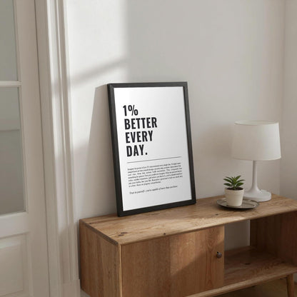 8X10 Inch Black Framed 1% Better Every Day Canvas Wall Art Motivational Minimalist Posters Growth Mindset Self Improvement Quotes Prints Wall Decor For Office Home Gym Bedroom Study