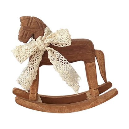 MagiDeal Wooden Horse Figurine Rocking Horse Statue with Ribbon Decorative Unique Collectible Holiday Season Ornament Table Decoration, C Lace Ribbon