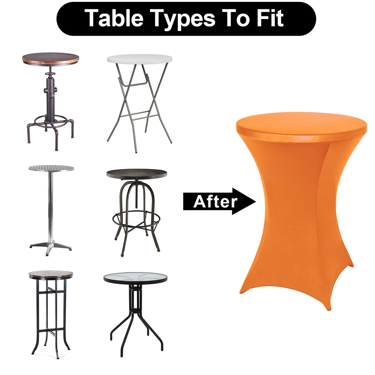 FestiCorp Spandex Orange Table Cover, Cocktail Fitted Tablecloths, Round Highboy Stretch Table Covers Cloths for Party, Bar, Halloween, Birthday, Banquet, 30"-32" Diameter x 40"-43" Height