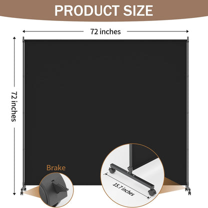 VAMFUTRE Single Panel Room Divider/Privacy Screen with Caster Wheels and Brakes - Stylish and Versatile Partition for Home,Office,School and Restauran (Black, 6FT*6FT)