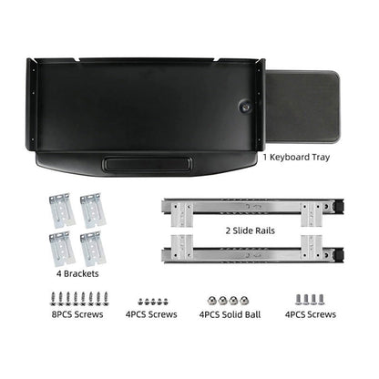 Solid Steel Under Desk Keyboard Tray Slide Out with 360° Rotating Mouse Platform,Keyboard Shelf Sliding,Under Desk Mounted Keyboard Holder,Under Desk Keyboard Drawer 28"Lx11"W