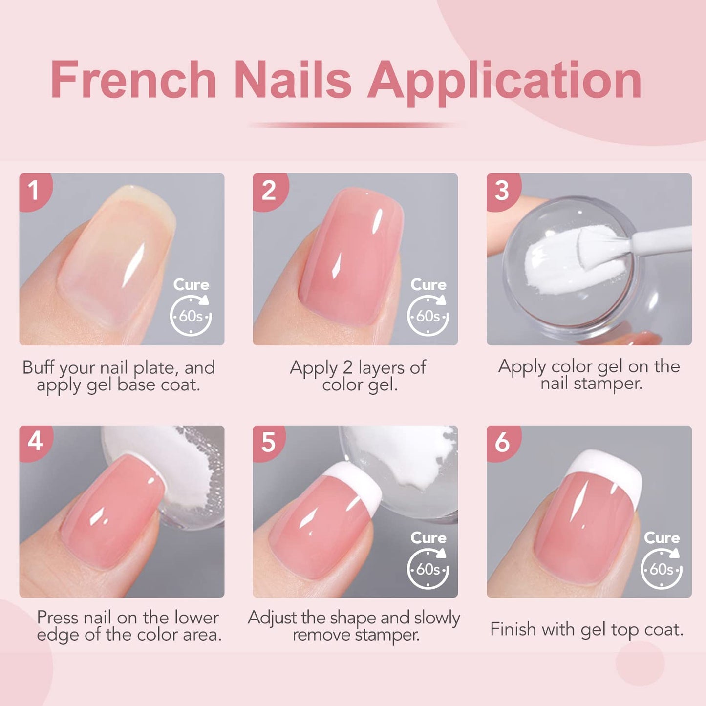 GAOY French Manicure Kit, Nail Stamper and 2Pcs Gel Nail Polish, Include Nude Jelly Pink White Colors for French Tip, UV Light Cure