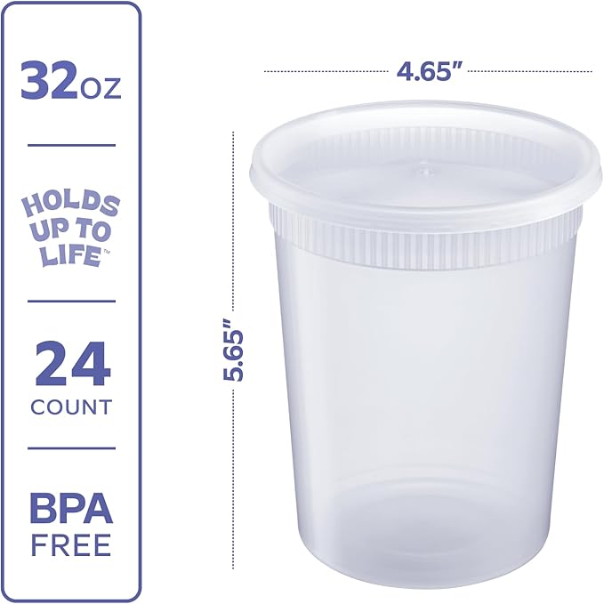 GUSTO [32 oz. - 24 Count Plastic Deli Containers - Disposable Food Storage
