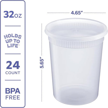 GUSTO [32 oz. - 24 Count Plastic Deli Containers - Disposable Food Storage
