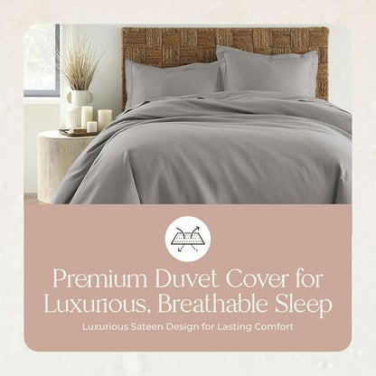 100% Organic Cotton Duvet Cover King Size - Naturally Soft Lightweight & Cooling Duvet Cover Set with Decorative Shams - Premium GOTS Certified 300 Thread Count Sateen Weave (Classic Grey, King)