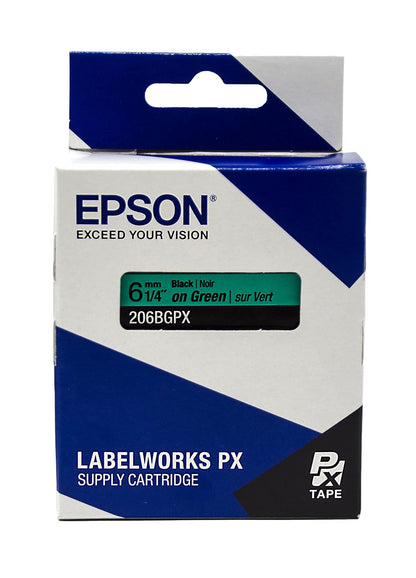 Epson LABELWORKS 206BGPX Genuine PET (Polyester) Tape Cartridge - Black on Green Label Maker Tape - 1/4" (6MM) Wide, 30'