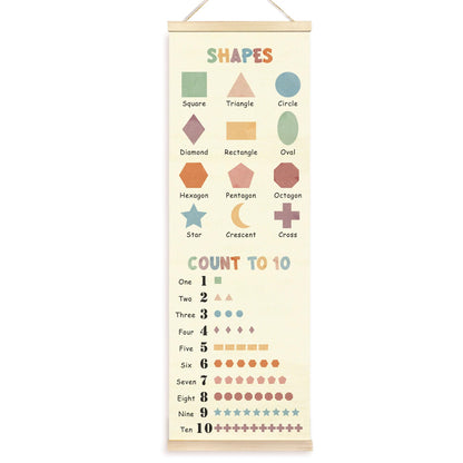 TAEDIN Boho Classroom Wall Art Poster Hanger Frame, Kids Room Wall Art with Wood Frames, Shapes Number 1 to 10 Educational Hanging Decor for Kids Boys Girls Toddler Room Bedroom Playroom, 12x35 Inches