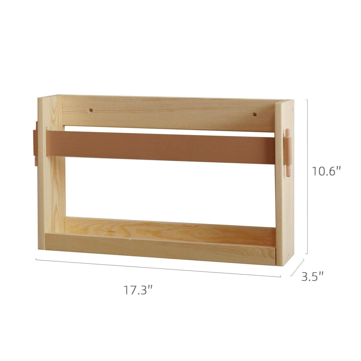 FIRADE Wall-Mounted Magazine Holder With PU Leather Strap,Wood Magazine rack,File Organizer For Entryway, Office,Living Room, Waiting Room, Kids’ room,2 Pack (17.3" x 3.5" x 10.6 ")