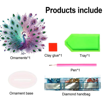 Sulunmo Diamond Art Kits for Adults - Acrylic Diamond Painting Ornaments, DIY 5D Diamond Art Statues Diamond Dots Sculpture with Special Shaped Drills(Peacock-66)