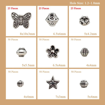 INSPIRELLE 450 Pieces Metal Alloy Spacer Beads Antique Silver Flower Butterfly Star Shaped Loose Beads for Jewelry Making and Crafting