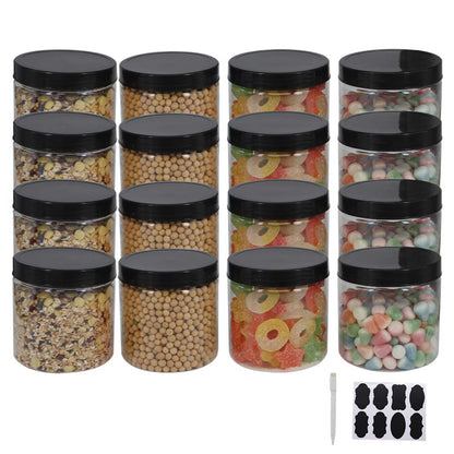zmybcpack 12 Pack 16 oz Plastic Jars with Lids, Extra Labels, 1 Pen, Clear PET Seal Jar for Food Storage,Wide Opening Storage jar For Dry Food, Peanut, Powder, Kitchen & Craft Storage