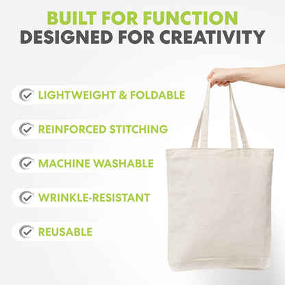 Simpli-Magic Canvas Tote Bag 13"x15" (15 Pack) – Thick Shopping Canvas Tote Bags Bulk – Blank Reusable Grocery Bags for DIY Art & Craft, Sublimation 79163 (Beige)
