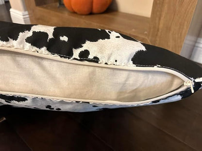 Natural Cotton Canvas Dog Bed – Raw Cotton Filled Pet Cushion Insert, Breathable Eco-Friendly Dog Mattress, Durable Washable Cover with Zipper (Cow Print Black White, Large 48"x30"x5")