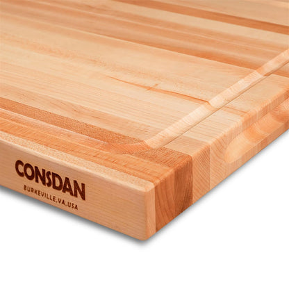 CONSDAN Hard Maple Wood Cutting Board for Kitchen, USA Grown Hardwood, 16 x 12, with Invisible Inner Handle, Prefinished with Food-Grade Oil, Suitable for Kitchen Edge Grain, 1" Thick