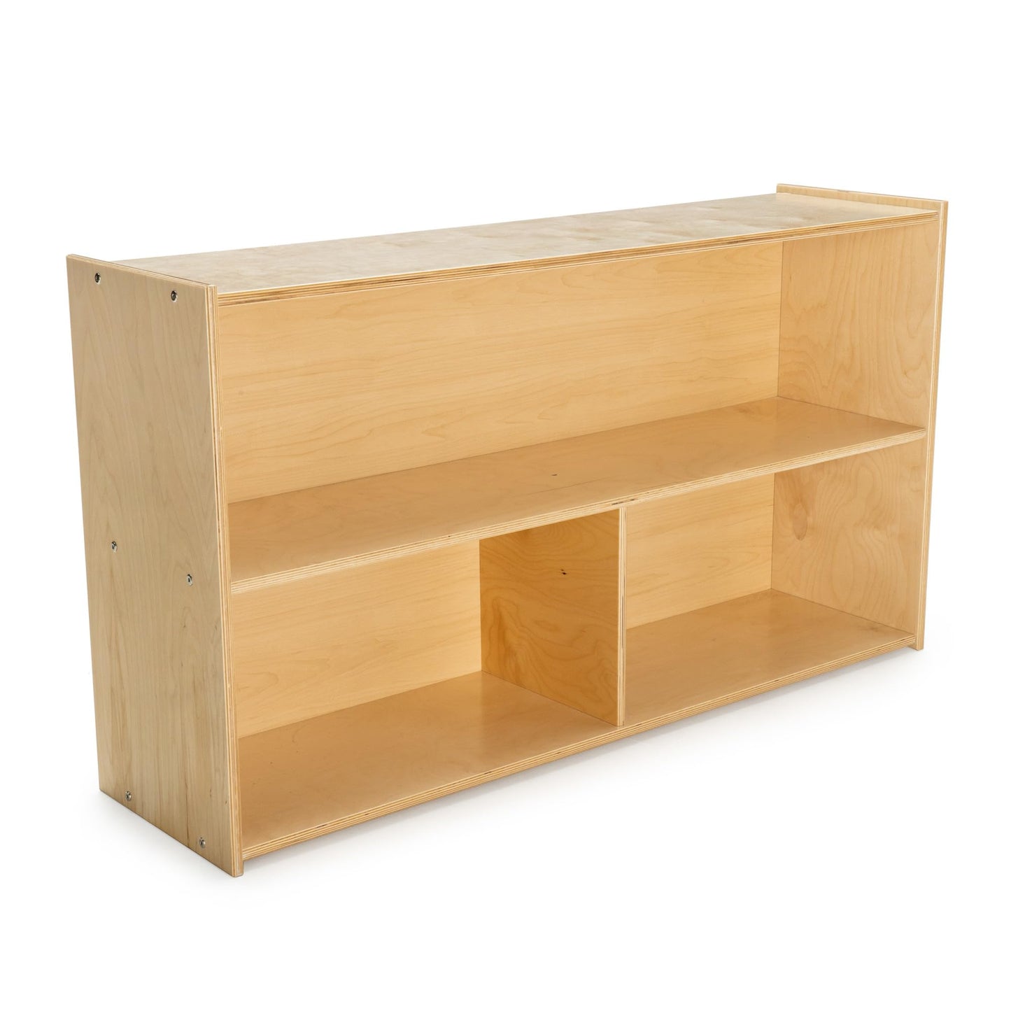 Childcraft ABC Furnishings 2-Shelf 3-Compartment Storage Unit for Classrooms and Homes, Wooden Bookshelf and Organizer, 48 x 13 x 27-3/8 Inches