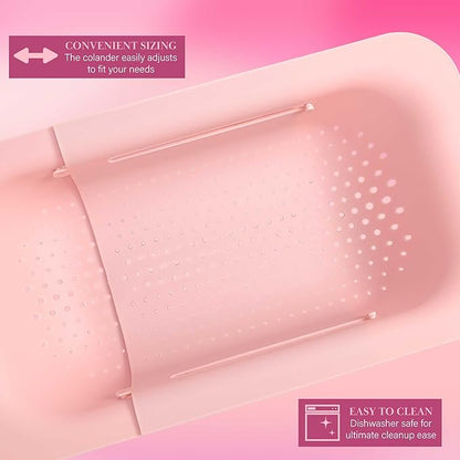 Paris Hilton Over the Sink Expandable Colander, Extendable Strainer, Adjustable