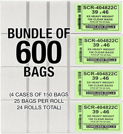 Aluf Plastics 45 Gallon 22 Micron Premium Clear Trash Bags
