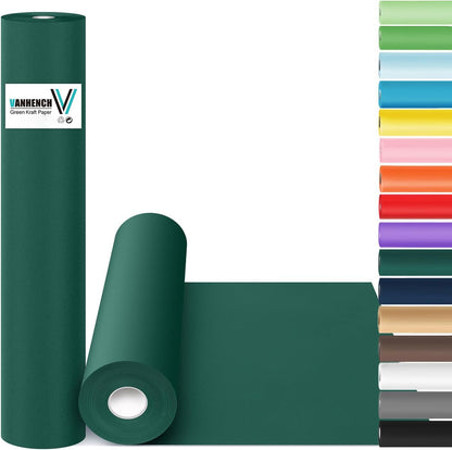 Vanhench 15"x 1200"(100') Green Wrapping Paper Roll, Solid Color Art Kraft Craft Paper for Christmas, Wedding, Birthday Gifts Wrapping, Poster Bulletin Board, Moving & Shipping