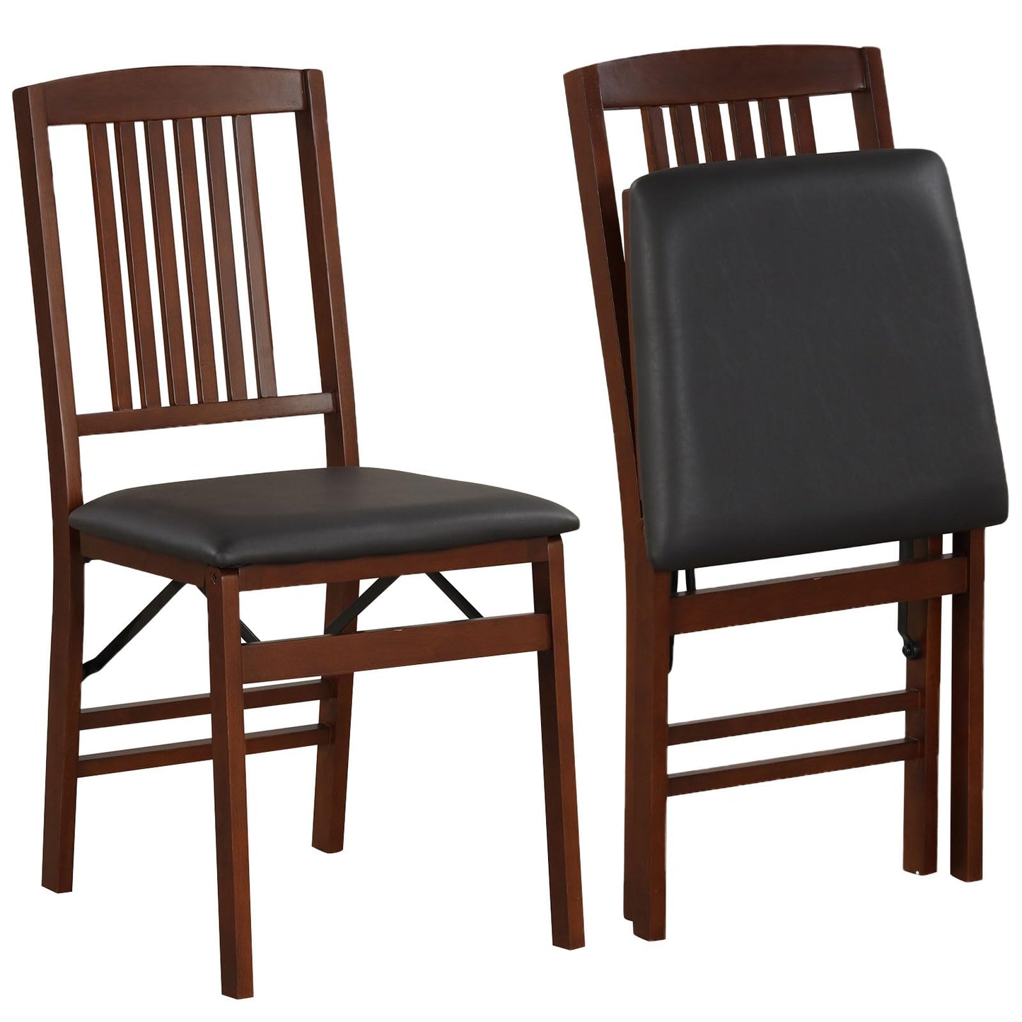Giantex Folding Dining Chairs Set of 2, Foldable Wood Kitchen Chairs with Padded Seat, Max Load 420 Lbs, No Assembly, Wooden Dining Room Chair, Armless Side Chair for Home Apartment, Brown & Black